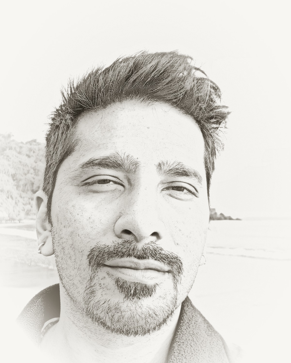 Rishi Gupta, AI consultant and founder of 25 Tera Watts, pencil sketch